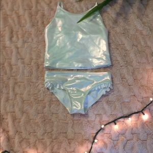 Girls Holographic tankini ruffles on the bottoms